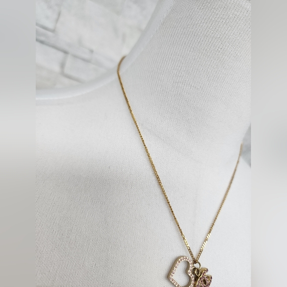 Authentic CHANEL CC Logo Rhinestone Heart Gold Tone Pendant - Picture 5 of 10